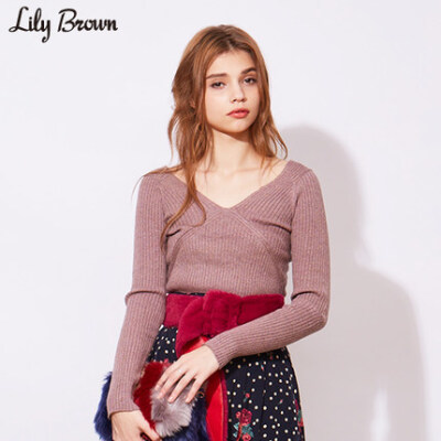 Lily Brown 2017秋冬新品 V领螺纹针织上衣LWNT174041