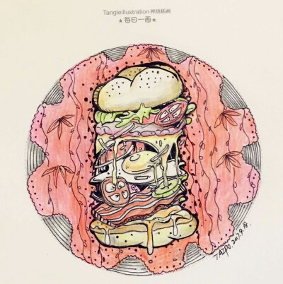 太婆插画#汉堡包#彩铅