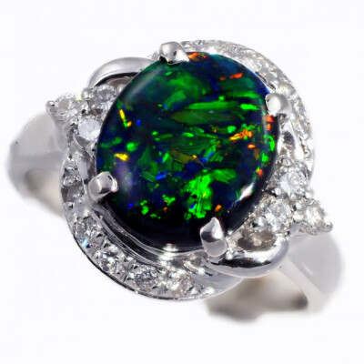 SIZE6 PLATINUM RING WITH BLACK OPAL [SOJ5840]safe