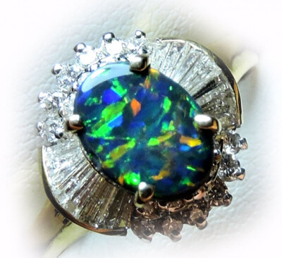 Gem Black Opal ,Diamonds set in 18k Gold Ring Size 6 SCO 1205