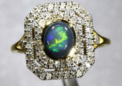 14.55CTS SOLID OPAL DIAMOND AND GOLD ART DECO RING OF-1936