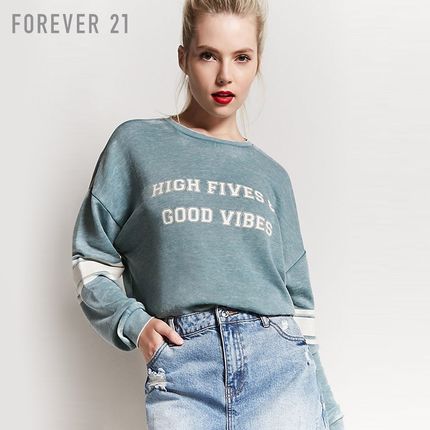 宽松印花圆领长袖卫衣 Forever21