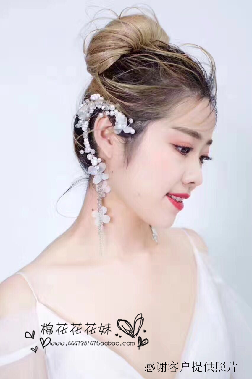 新款耳环韩式手工白色花朵新娘饰品耳挂原创设计婚纱配饰结婚饰品