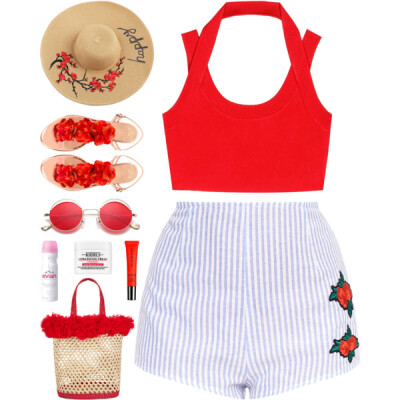 #heatwave #polyvoreeditorial #polyvore #shorts #croppedTop #summersandals #summerstyle #summerhat