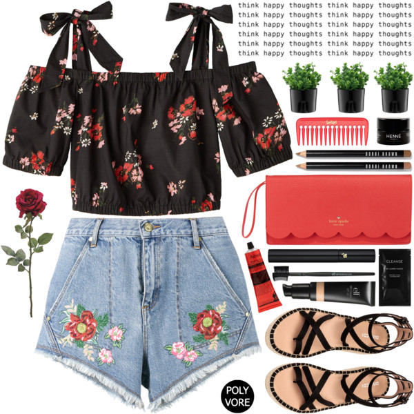 #denimshorts #denimcutoffs #polyvoreeditorial #polyvore @polyvore-editorial @polyvore #sandals #redandblack #floraltop