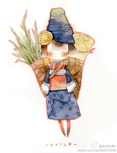 插画 水彩图源微博，画师ID:云中少年- 侵删 