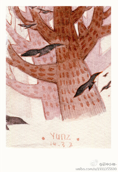 插画 水彩图源微博，画师ID:云中少年- 侵删 