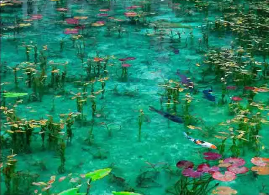 “莫奈池”——日本 （岐阜県）
池水通体透亮，漂浮的水草，游弋的金鱼，简直与莫奈的名画如出一辙，故而得名。这里也是摄影家们的最爱。
