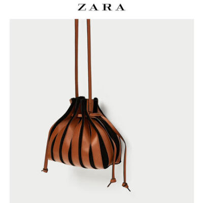 ZARA 新品 女包 缩褶装饰皮革迷你束口包 18004204202