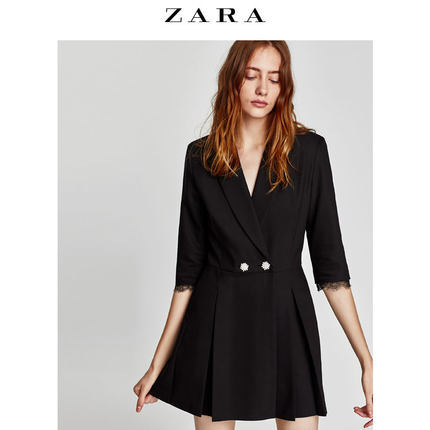 ZARA 新品 女装 蕾丝装饰双襟连体裤 08297230800