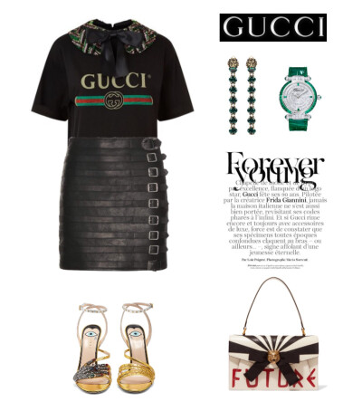 Gucci shirt、skirt、sandals、bag、earrings，Chopard watch#879