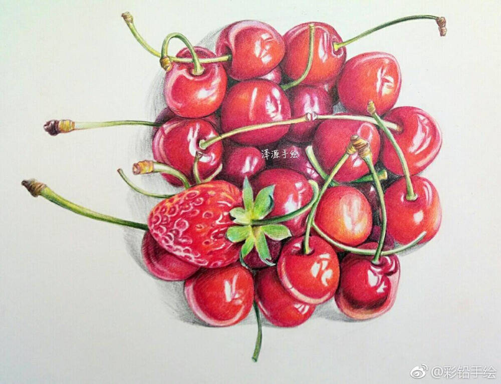 彩铅手绘（樱桃）作者:@彩铅手绘