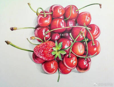 彩铅手绘（樱桃）作者:@彩铅手绘