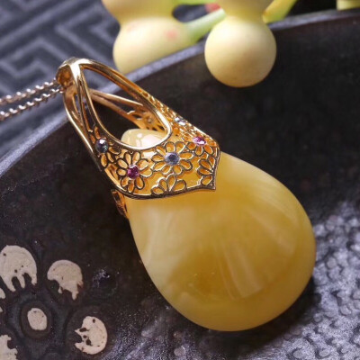 欧洲定制，925银镶嵌天然蜜蜡