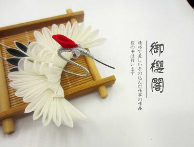つまみ細工 髪飾り桜桜的第一只手作仙鹤
