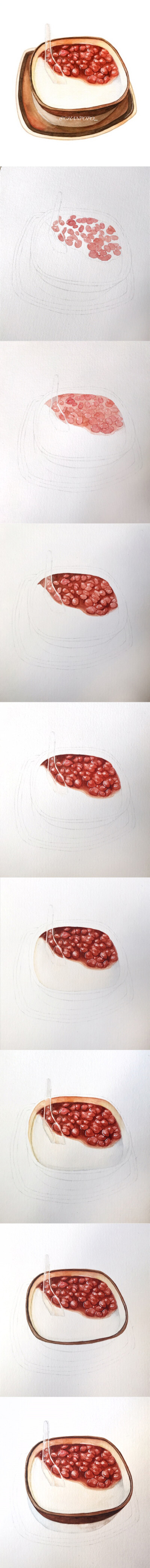 水彩 手绘 绘画 插画 美食 甜品 红豆双皮奶 水彩教程
