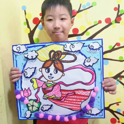 儿童画线描中秋节