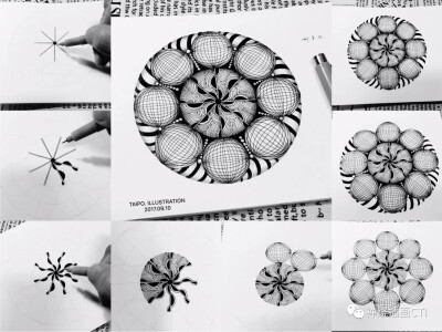 太婆插画#针管笔手绘黑白禅陀罗#