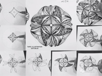 太婆插画#针管笔手绘黑白禅陀罗#