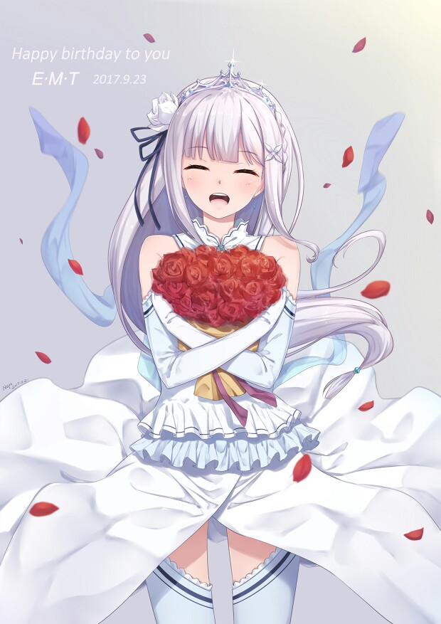 【来源pixiv，侵删】无题
画师：Neps
艾米莉娅（亦译：爱蜜莉雅），是日本轻小说《Re：从零开始的异世界生活》及其衍生作品中的女主角，银发紫瞳的半精灵少女，性格十分的老好人，本人却不肯坦率地承认这点，有时则会些许的天然呆。 EMT！
动漫/二次元/原创/同人画/人物插画/手绘/女生头像/壁纸/锁屏/背景/美少女/银发/银长直/紫瞳/白丝/笑颜/皇冠/2017生日贺图