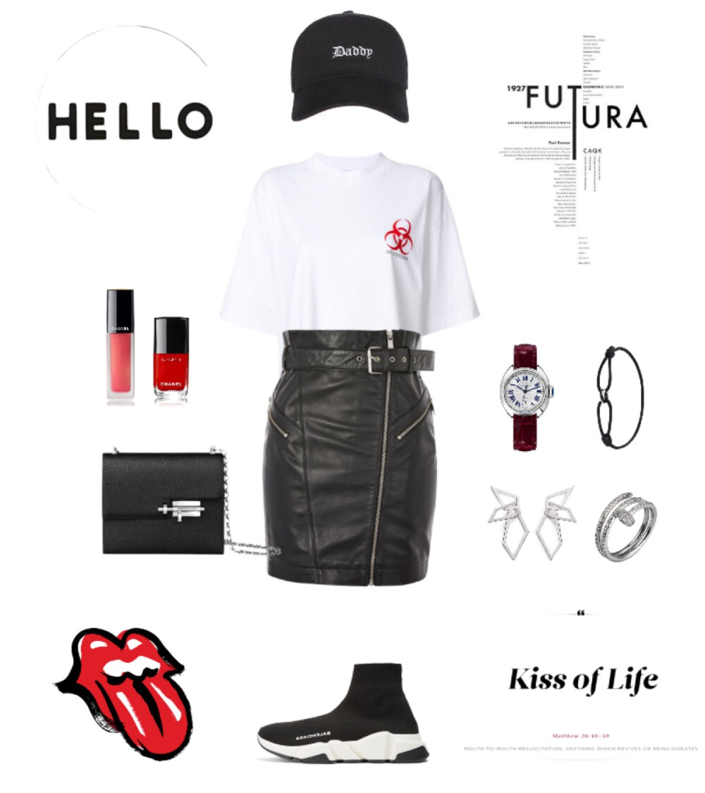 Vetements t-shirt，TopShop skirt，Balenciaga sneaker，Hermes chainr clutch，Cartier Automatic watch、bracelet、ring，W.Britt earrings#888