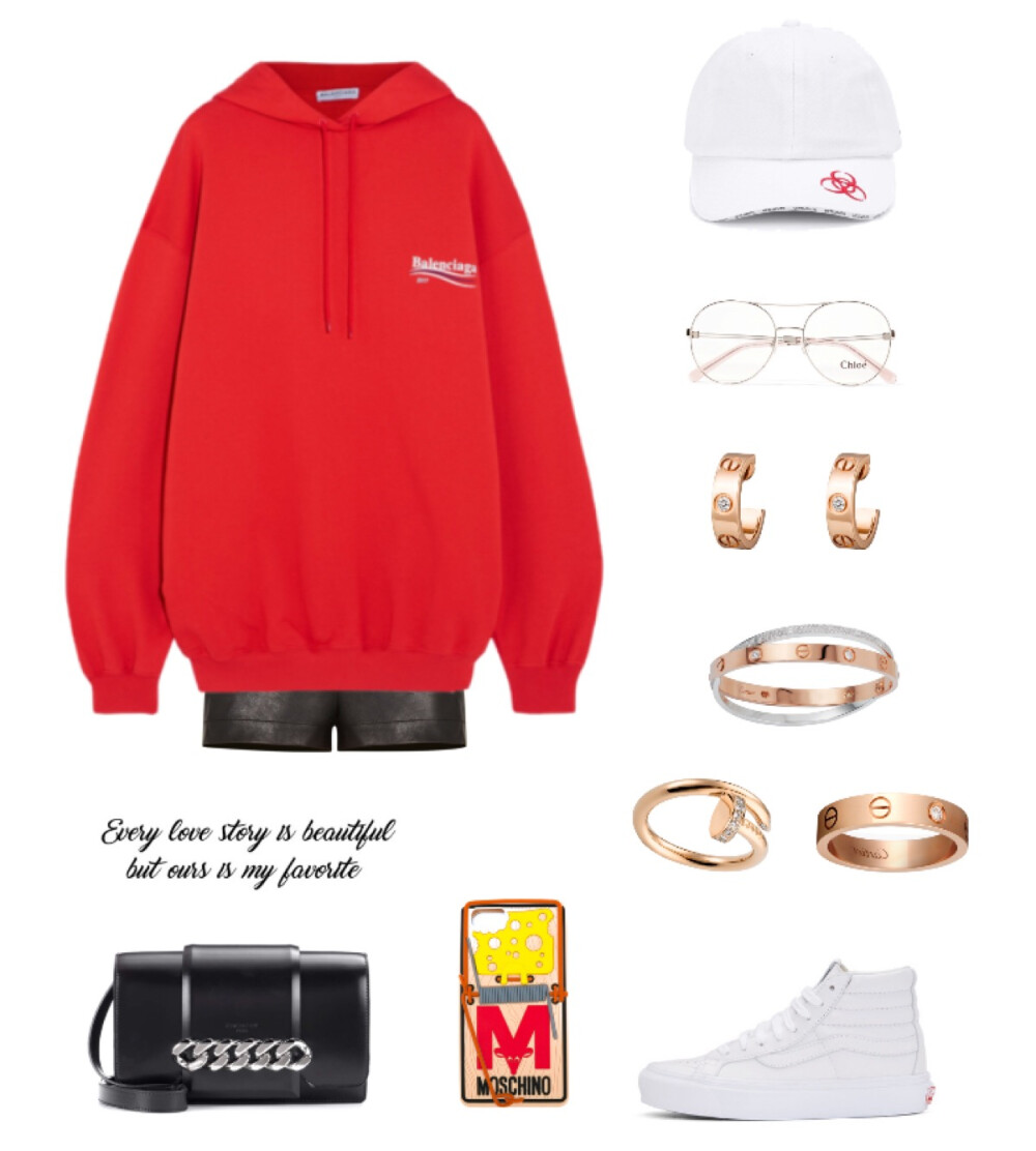 Balenciaga hoodie，Vetements cap，Vans sneaker，Givenchy bag，Moschino iphone case，Cartier juste un clou ring and Love bang、earrings、bracelet#900