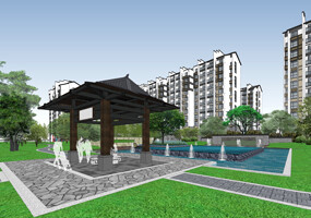 澥浦中式小区景观设计SU模型