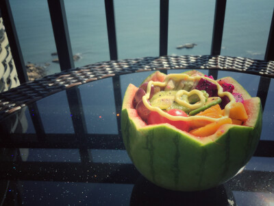 Salad in watermelon ship