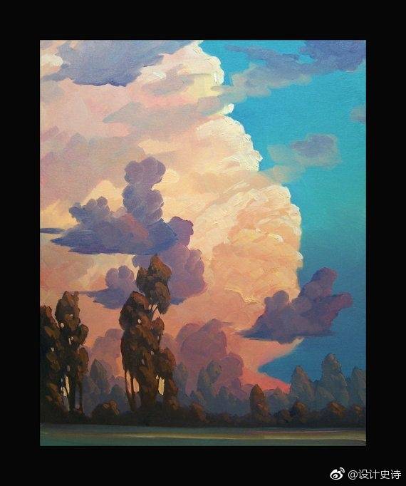 云 蓝 素材 绘画 朝夕 黄昏 画 油画 景