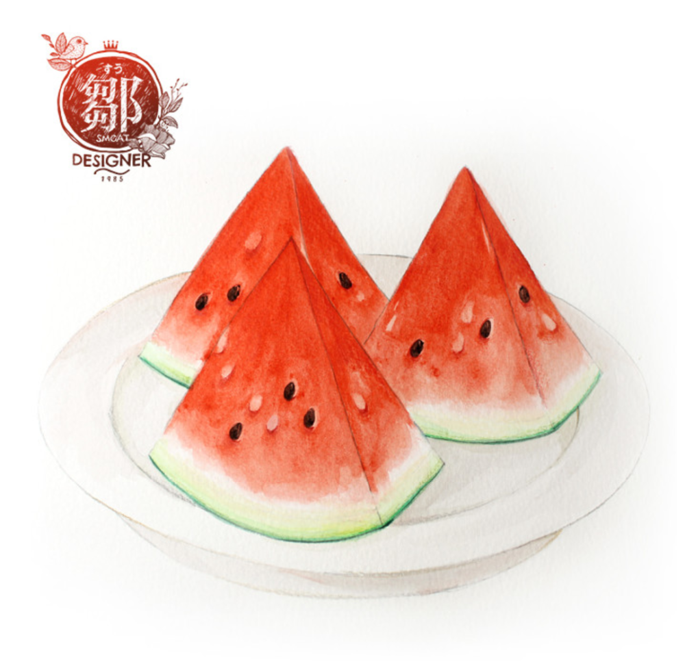 小清新水果西瓜手绘彩铅插画