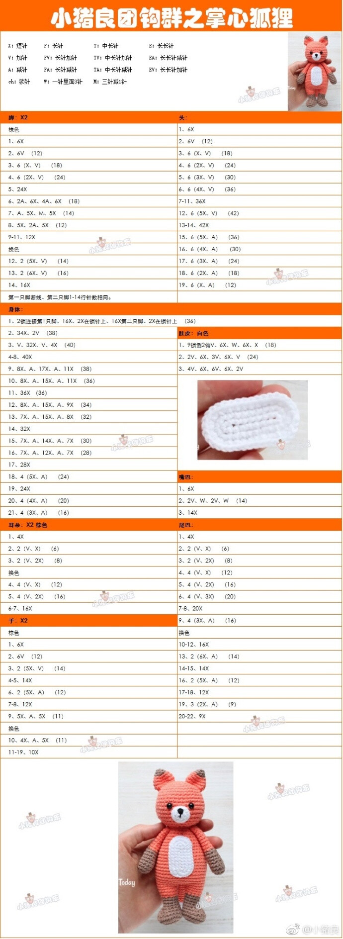 #小猪良团钩群##钩针群 玩偶 图解 ##掌心 狐狸# ​​​​