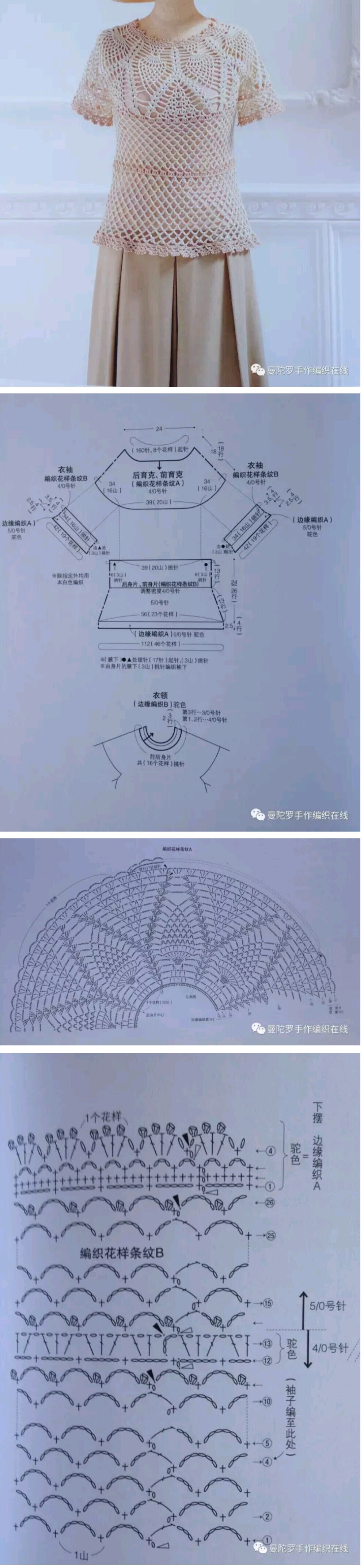 自上往下钩菠萝衫