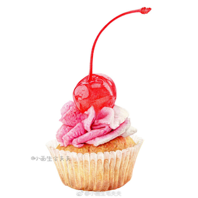 【彩铅教程】
心情差的时候没有什么是一份Cup cake 解决不了的
△ 画笔：辉柏嘉水溶
△ 画纸：漫画纸