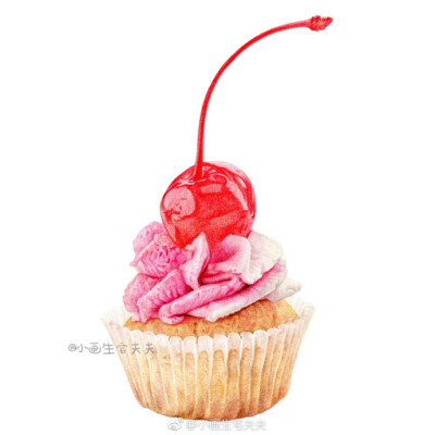 【彩铅教程】
心情差的时候没有什么是一份Cup cake 解决不了的
△ 画笔：辉柏嘉水溶
△ 画纸：漫画纸