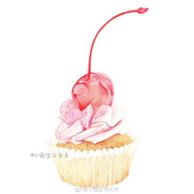 【彩铅教程】
心情差的时候没有什么是一份Cup cake 解决不了的
△ 画笔：辉柏嘉水溶
△ 画纸：漫画纸