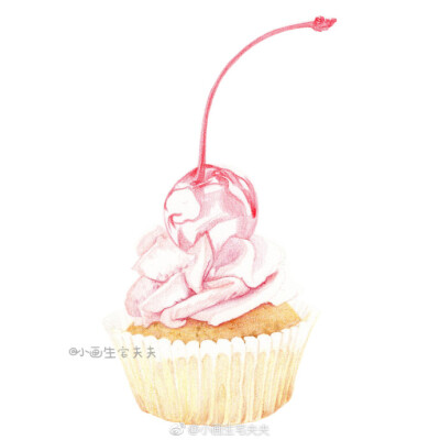 【彩铅教程】
心情差的时候没有什么是一份Cup cake 解决不了的
△ 画笔：辉柏嘉水溶
△ 画纸：漫画纸