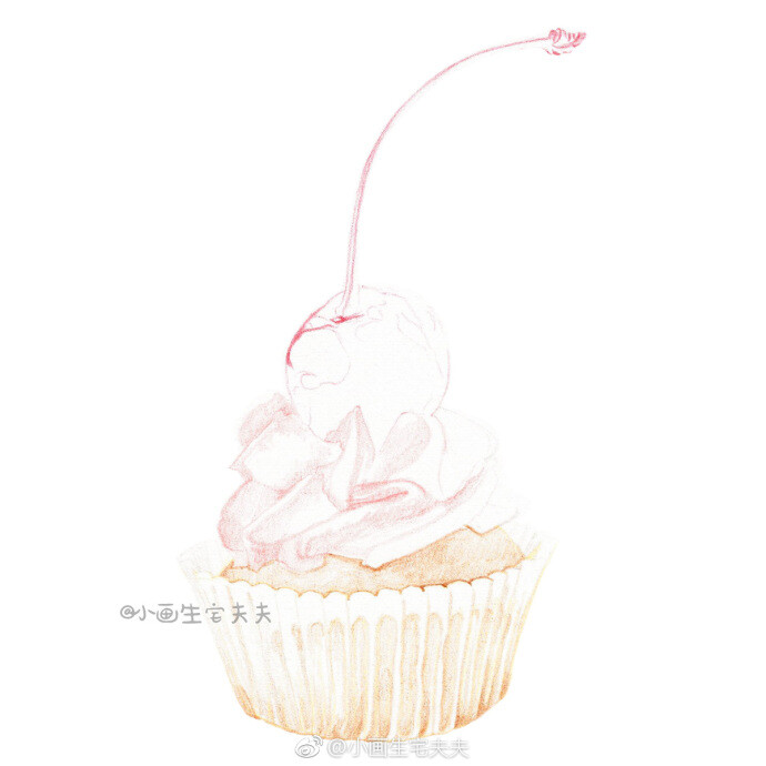 【彩铅教程】
心情差的时候没有什么是一份Cup cake 解决不了的
△ 画笔：辉柏嘉水溶
△ 画纸：漫画纸