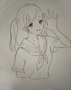 头像 铅笔  女头 双马尾  海军风