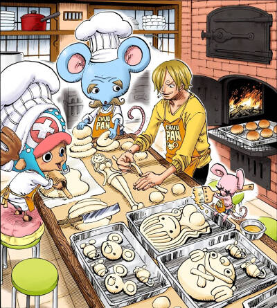 海贼王 【扉页】 乔巴、山治和两只老鼠一起做面包