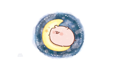 小猪 卡通 月亮 睡觉 星空 可爱