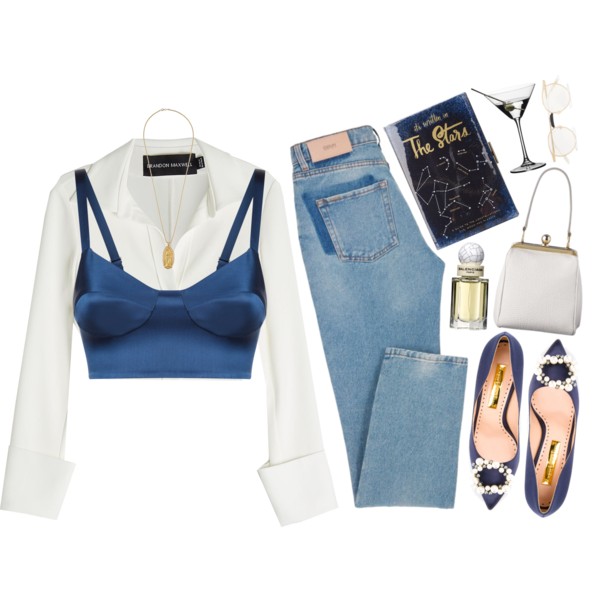 A fashion look from October 2017 featuring long sleeve blouse, denim jeans and La Perla. Browse and shop related looks.