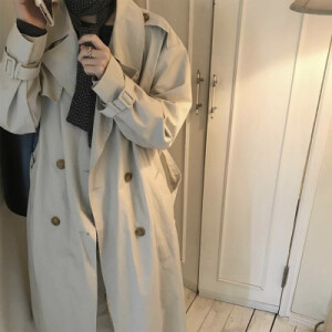 THESUMEY 店主自留韩国ins热门款宽松双排扣翻领中长款风衣外套女