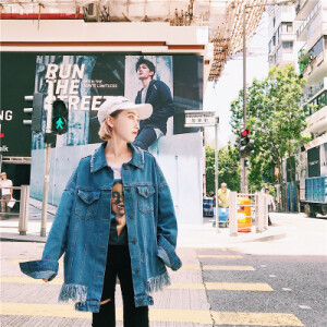 秋季韩国ulzzang原宿风bf宽松百搭贴布韩版牛仔外套上衣女学生潮