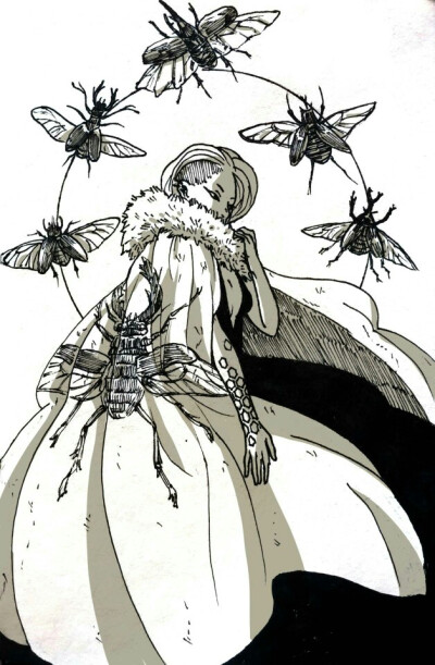 手绘 插画 壁纸 黑白 背景