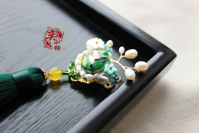 定制 【奕小铺】中国风汉服文艺复古珍珠景泰蓝玛瑙流苏胸针褙子扣手工