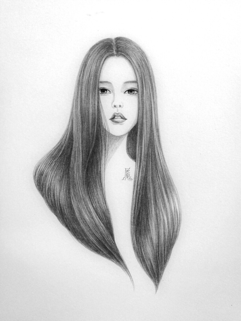 直发素描手绘插图人像画美女美人