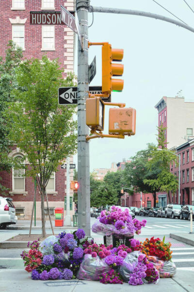 A fleeting installation of dahlias and hydrangeas arranged exclusively for T at dawn on Sept. 5, 2017, in N.Y.C.’s West Village, by Lewis Miller, one of the new guerrilla floral artists.