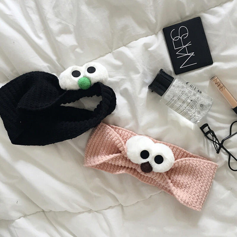 ins韩国针织弹力芝麻街束发箍发带大眼睛洗脸发带饰品女