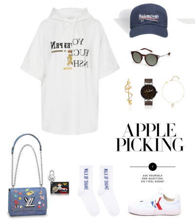 Vetements hoodie t-shirt，Walk of shame socks，Celine sneaker(Plimsole white)，Balenciaga 2017 cap，Yvonne Leon earring，Louis Vuitton bag、charm、sunglasses(Nil)、bracele，watch(tambour)#902