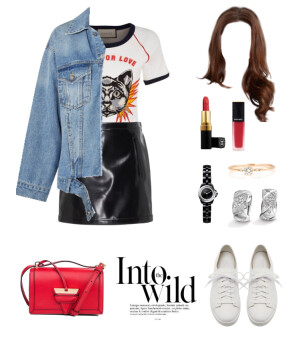 SJYP jacket，Gucci t-shirt，Philosophy di Lorenzo，Santoni sneaker，Loewe bag，Sparkly diamond ring，Chanel watch#905